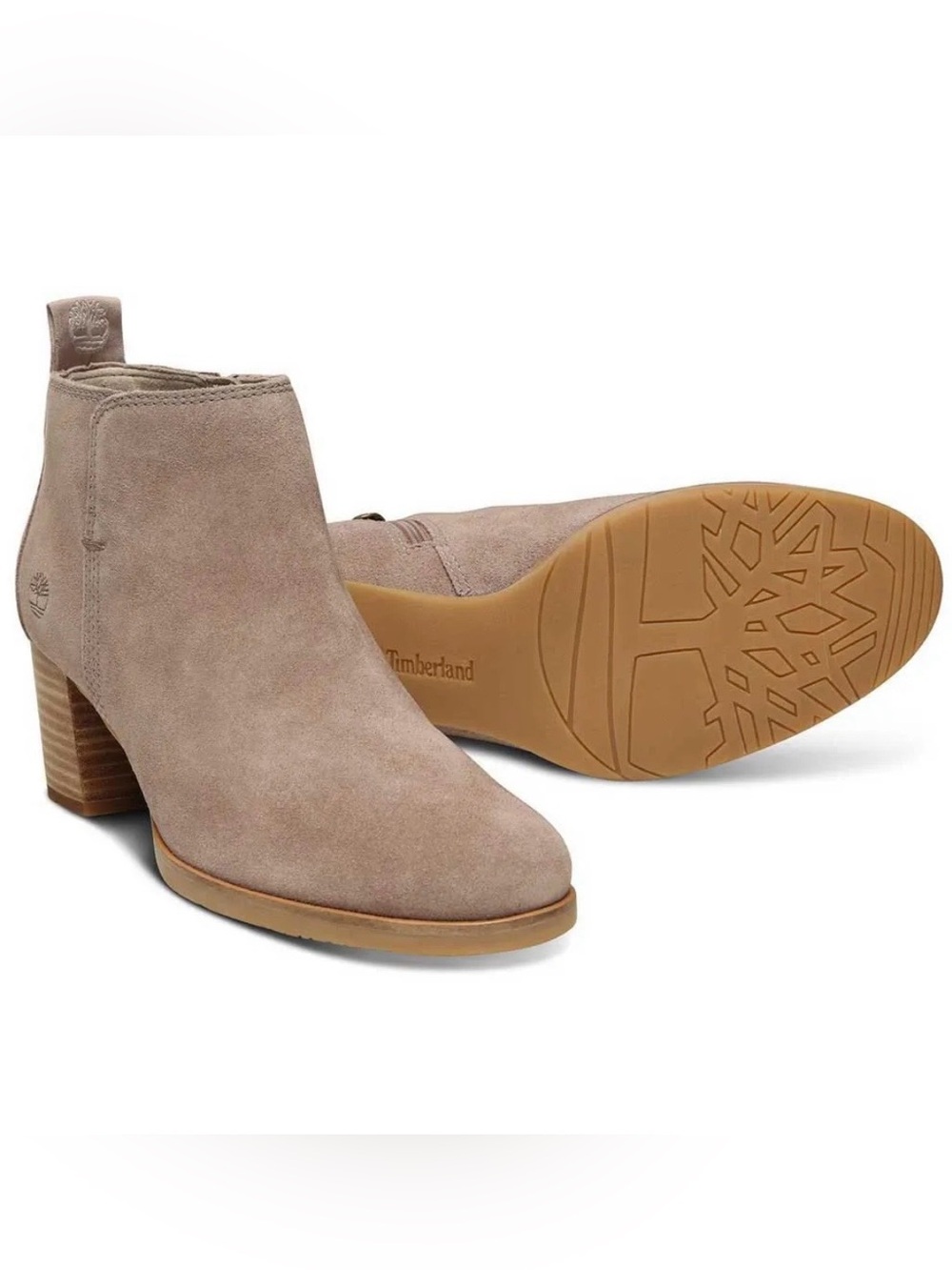 Timberland 7.5 Women's Eleanor Street Taupe Suede Stacked Heel Ankle Booties